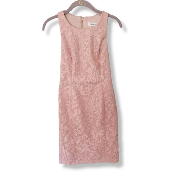 Calvin Klein Dresses & Skirts - Calvin Klein Blush Pink Lace Sheath Dress Open Back Cutout midi cocktail 6 small